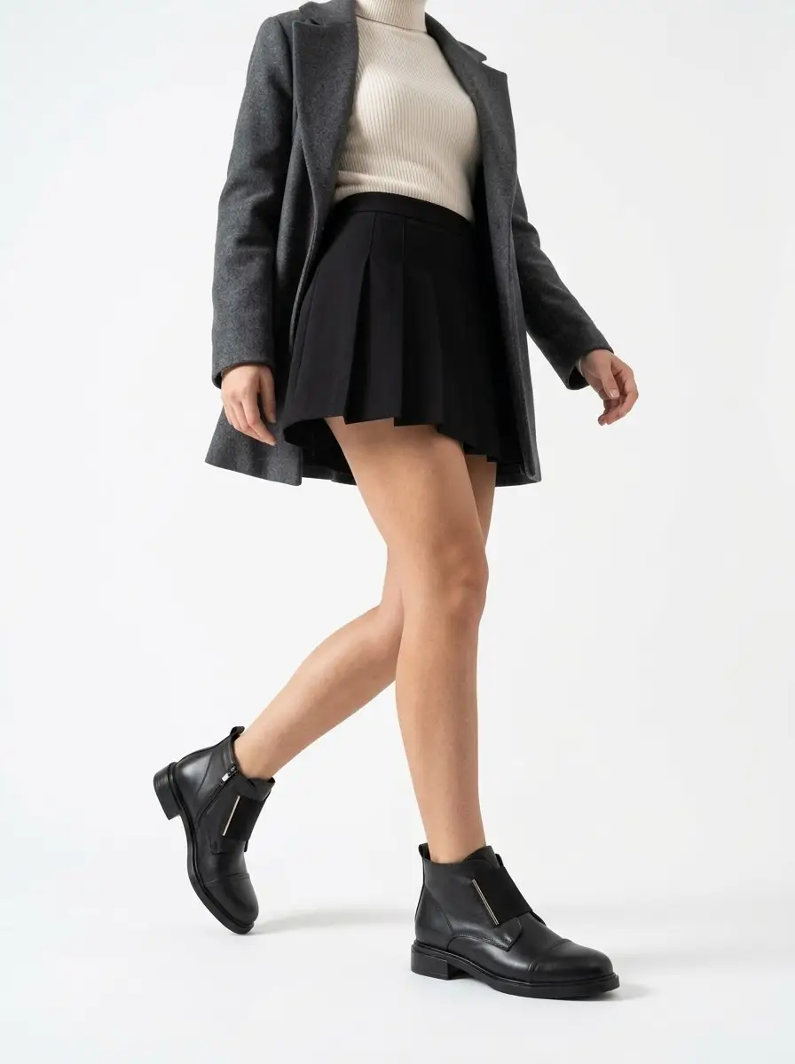 Artı-Artı001/FL-1013 Hakiki Deri Kadın Günlük Fermuarlı Siyah Bot
